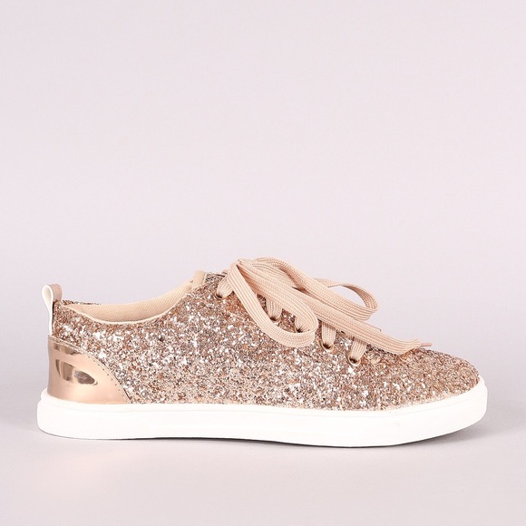 Rose Gold Glitter Lace Up Sneaker - Picture 3 of 14